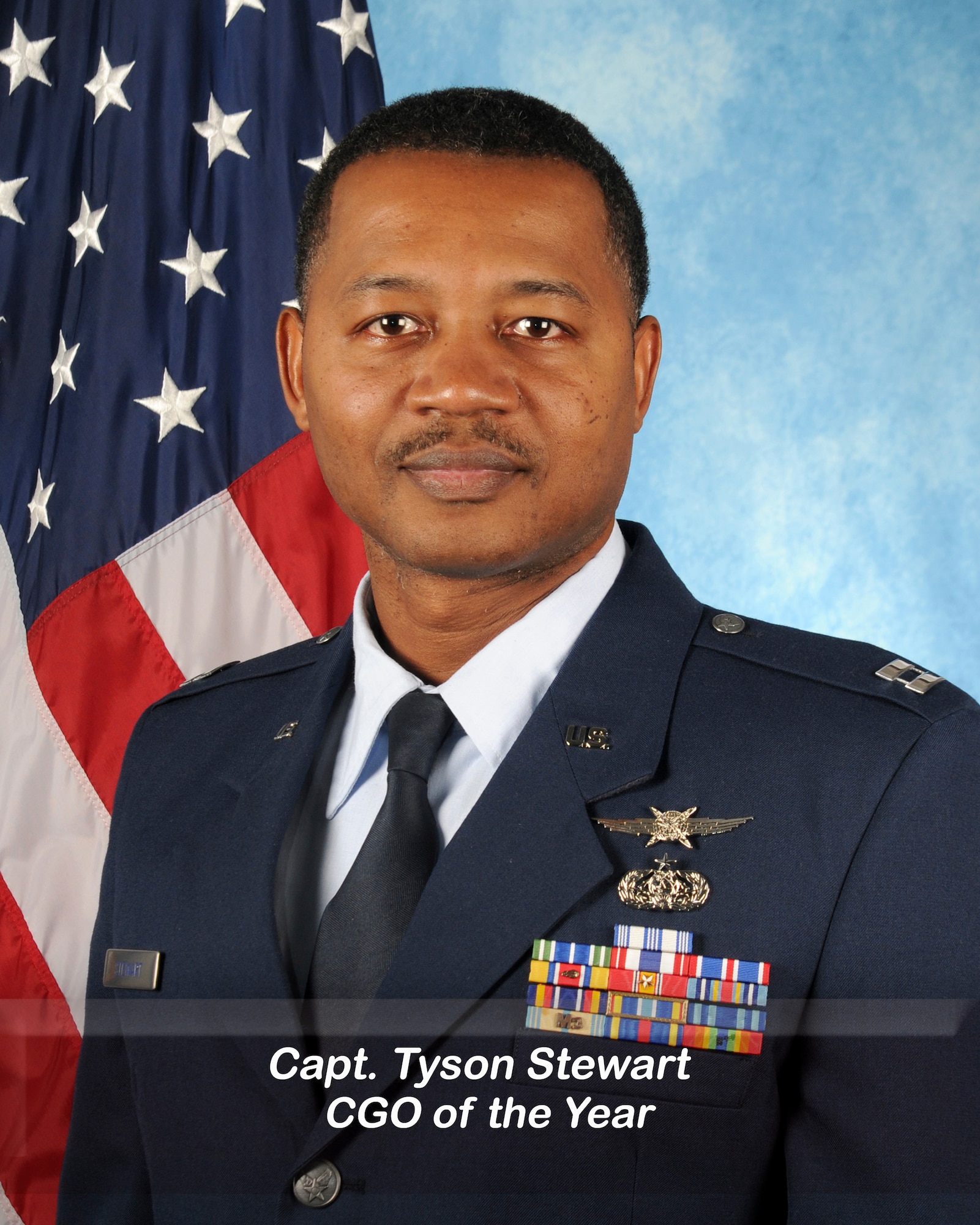 U.S. Air Force Capt. Tyson Stewart, 263rd Combat Communications Squadron, flight commander poses for an official photo at the Charlotte-Douglas International Airport Base, Charlotte, North Carolina, January 28, 2025.