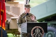 Col. Caleb Lewis, incoming commander, Lettekenny Army Depot, presents his remarks during LEAD’s change of command ceremony held at the installation’s recreation area, July 10.