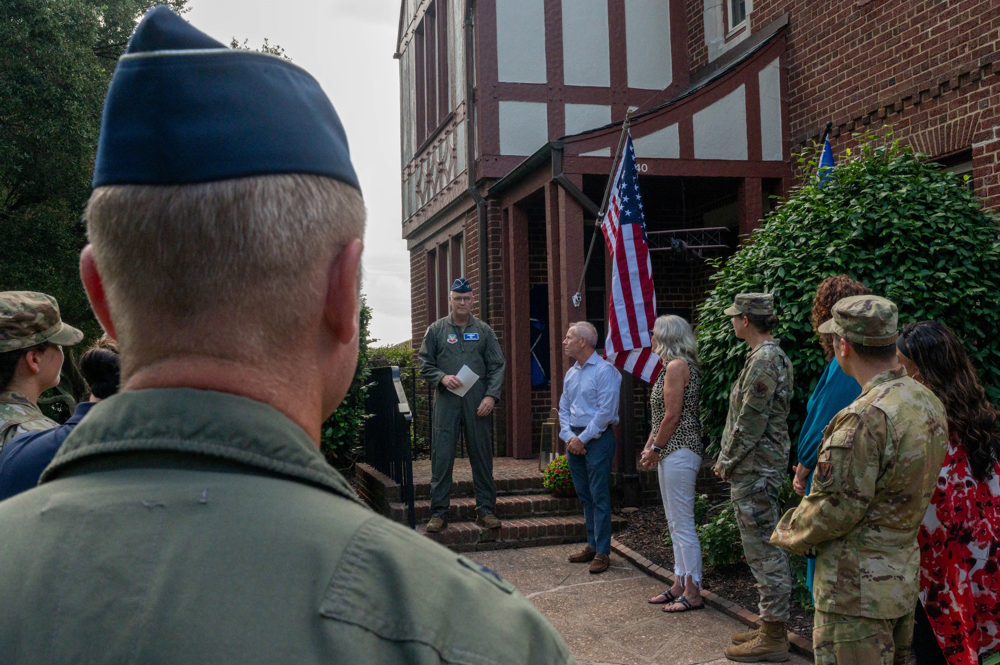 Lt. Gen. Mike Koscheski, deputy commander of Air Combat Command, delivers remarks during the McMullen House dedication ceremony
