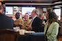 From left to right, U.S. Marine Corps Sgt. Maj. Wesley O. Turner II, command senior enlisted advisor, Brig. Gen. Ralph J. Rizzo, Jr., commanding general, both with Marine Corps Installations East-Marine Corps Base (MCB) Camp Lejeune, North Carolina Governor Josh Stein, and North Carolina Department of Military and Veteran Affairs Secretary Jocelyn Mallette, engage in discussion during Stein’s first official visit to MCB Camp Lejeune, North Carolina, Aug. 29, 2025.