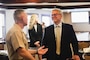 U.S. Marine Corps Brig. Gen. Ralph J. Rizzo, Jr., commanding general, Marine Corps Installations East-Marine Corps Base (MCB) Camp Lejeune speaks with North Carolina Governor Josh Stein during his first official visit to MCB Camp Lejeune, North Carolina, Aug. 29, 2025.