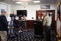 North Carolina Governor Josh Stein speaks to media during his first official visit to Marine Corps Base Camp Lejeune, North Carolina, Aug. 29, 2025.