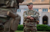 U.S. Army Brig. Gen. Leland Blanchard III, commanding general, District of Columbia National Guard, meets with Guardsmen supporting the D.C. Safe and Beautiful Task Force positioned across Washington, D.C. Aug. 24, 2025. About 2,000 National Guard members are supporting the D.C. Safe and Beautiful mission providing critical support to the D.C. Metropolitan Police Department in ensuring the safety of all who live, work and visit the District.