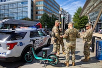 U.S. Army Lt. Gen. Jonathan Stubbs, center, director, Army National Guard, and Brig. Gen. Leland Blanchard III, right, commanding general, District of Columbia National Guard meet with Guardsmen patrolling metro stations as part of the D.C. Safe and Beautiful Task Force at locations across Washington, D.C. Aug. 25, 2025. About 2,000 National Guard members are supporting the D.C. Safe and Beautiful mission providing critical support to the D.C. Metropolitan Police Department in ensuring the safety of all who live, work and visit the District.
