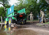 U.S. Soldiers with the District of Columbia Army National Guard assigned to Task Force Beautification clean up trash and debris along the shoreline of the Tidal Basin near the Martin Luther King Jr. Memorial in Washington, D.C., Aug. 25, 2025. About 2,000 National Guard members are supporting the D.C. Safe and Beautiful mission, providing critical support to the D.C. Metropolitan Police Department in ensuring the safety of all who live, work and visit the District.
