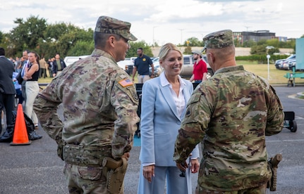 From left, U.S. Army Col. Larry Doane, commander, Joint Task Force-District of Columbia, Attorney General of the United States Pam Bondi, and Brig. Gen. Leland Blanchard III, commanding general, District of Columbia National Guard, speak following  a meeting of organizational leadership supporting the D.C. Safe and Beautiful Task Force at Park Police Headquarters, Washington, D.C., Aug. 26, 2025. About 2,000 National Guard members are supporting the D.C. Safe and Beautiful mission providing critical support to the D.C. Metropolitan Police Department in ensuring the safety of all who live, work and visit the District.
