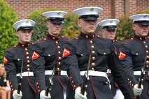 U.S. Marines with the United States Marine Corps Silent Drill Platoon execute their opening sequence for students and civilians attending a performance at Greater Atlanta Christian High School during Marine Week Atlanta in Norcross, Ga., Aug. 28, 2025. The year 2025 marks the 250th anniversary of the United States Marine Corps, a milestone that highlights the legacy, transformation and enduring spirit of the Corps since 1775. Throughout the year, Marines across the globe will commemorate this anniversary by honoring the service and sacrifice of those who served before them and by remaining faithful to the motto Semper Fidelis. (U.S. Marine Corps photo by Cpl. Christopher Prelle)