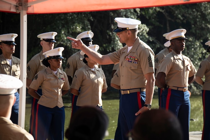 U.S. Marine Corps Sgt. Maj. Carlos A. Ruiz, the 20th Sergeant Major of the Marine Corps, alongside Brig. Gen. Ahmed T. Williamson, the Eastern Recruiting Region Commanding General, participate in a Wreath Laying Ceremony as part of Marine Week Atlanta, Atlanta, Georgia, Aug. 30, 2025. Ruiz and Williamson laid the wreath in honor of those who made the ultimate sacrifice during the Global War on Terrorism. Ruiz was also able to participate in a reenlistment ceremony following the wreath laying. (U.S. Marine Corps photo by GySgt Jordan E. Gilbert)
