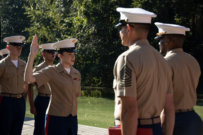 U.S. Marine Corps Sgt. Maj. Carlos A. Ruiz, the 20th Sergeant Major of the Marine Corps, alongside Brig. Gen. Ahmed T. Williamson, the Eastern Recruiting Region Commanding General, participate in a Wreath Laying Ceremony as part of Marine Week Atlanta, Atlanta, Georgia, Aug. 30, 2025. Ruiz and Williamson laid the wreath in honor of those who made the ultimate sacrifice during the Global War on Terrorism. Ruiz was also able to participate in a reenlistment ceremony following the wreath laying. (U.S. Marine Corps photo by GySgt Jordan E. Gilbert)