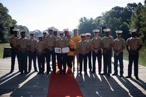 U.S. Marine Corps Sgt. Maj. Carlos A. Ruiz, the 20th Sergeant Major of the Marine Corps, alongside Brig. Gen. Ahmed T. Williamson, the Eastern Recruiting Region Commanding General, participate in a Wreath Laying Ceremony as part of Marine Week Atlanta, Atlanta, Georgia, Aug. 30, 2025. Ruiz and Williamson laid the wreath in honor of those who made the ultimate sacrifice during the Global War on Terrorism. Ruiz was also able to participate in a reenlistment ceremony following the wreath laying. (U.S. Marine Corps photo by GySgt Jordan E. Gilbert)
