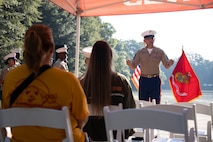 U.S. Marine Corps Sgt. Maj. Carlos A. Ruiz, the 20th Sergeant Major of the Marine Corps, alongside Brig. Gen. Ahmed T. Williamson, the Eastern Recruiting Region Commanding General, participate in a Wreath Laying Ceremony as part of Marine Week Atlanta, Atlanta, Georgia, Aug. 30, 2025. Ruiz and Williamson laid the wreath in honor of those who made the ultimate sacrifice during the Global War on Terrorism. Ruiz was also able to participate in a reenlistment ceremony following the wreath laying. (U.S. Marine Corps photo by GySgt Jordan E. Gilbert)