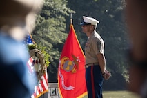 U.S. Marine Corps Sgt. Maj. Carlos A. Ruiz, the 20th Sergeant Major of the Marine Corps, alongside Brig. Gen. Ahmed T. Williamson, the Eastern Recruiting Region Commanding General, participate in a Wreath Laying Ceremony as part of Marine Week Atlanta, Atlanta, Georgia, Aug. 30, 2025. Ruiz and Williamson laid the wreath in honor of those who made the ultimate sacrifice during the Global War on Terrorism. Ruiz was also able to participate in a reenlistment ceremony following the wreath laying. (U.S. Marine Corps photo by GySgt Jordan E. Gilbert)