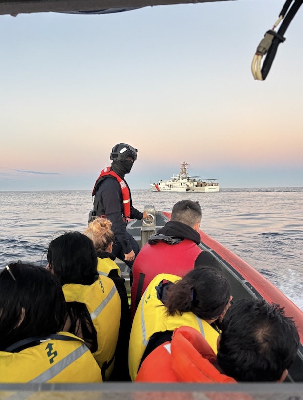 The crew of the Coast Guard Cutter Forrest Rednour (WPC-1129) interdicted 19 aliens aboard a 25-foot cuddy cabin approximately 23 miles west of Point Loma, California, Thursday.