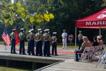 U.S. Marines assigned to Special Purpose Marine Air-Ground Task Force-250, hold a wreath laying ceremony at Piedmont Park during Marine Week Atlanta, Aug. 30, 2025. The solemn tribute served to commemorate Marines who made the ultimate sacrifice in defense of our nation during Operations Iraqi and Enduring Freedom. Marines stationed across the globe commemorate the 250th anniversary of the Marine Corps, honoring a distinguished legacy of service, sacrifice, and unwavering fidelity to both the nation and fellow Marines. (U.S. Marine Corps photo by Lance Cpl. Isabella Ramos)