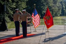 U.S. Marines assigned to Special Purpose Marine Air-Ground Task Force-250, hold a wreath laying ceremony at Piedmont Park during Marine Week Atlanta, Aug. 31, 2025. The solemn tribute served to commemorate Marines who made the ultimate sacrifice in defense of our nation during Vietnam. Marines stationed across the globe commemorate the 250th anniversary of the Marine Corps, honoring a distinguished legacy of service, sacrifice, and unwavering fidelity to both the nation and fellow Marines. (U.S. Marine Corps photo by Sgt. Alfonso Livrieri)