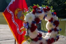A wreath is displayed during a wreath laying ceremony held by Special Purpose Marine Air-Ground Task Force-250 at Piedmont Park during Marine Week Atlanta, Aug. 31, 2025. The solemn tribute served to commemorate Marines who made the ultimate sacrifice in defense of our nation during Vietnam. Marines stationed across the globe commemorate the 250th anniversary of the Marine Corps, honoring a distinguished legacy of service, sacrifice, and unwavering fidelity to both the nation and fellow Marines. (U.S. Marine Corps photo by Sgt. Alfonso Livrieri)