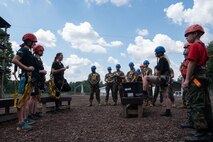 U.S. Marines assigned to Combat Logistics Regiment 45, take part in the confidence course at Camp Southern Ground during Marine Week Atlanta, Aug. 30, 2025. Marines stationed across the globe commemorate the 250th anniversary of the Marine Corps, honoring a distinguished legacy of the service, sacrifice, and unwavering fidelity to both the nation and fellow Marines. (U.S. Marine Corps photo by Lance Cpl. Matthew A. McDonnell)