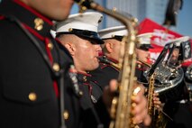 A U.S. Marine Corps musician with the 2D Marine Aircraft Wing Band, plays the saxophone during Marine Week Atlanta, Aug. 30, 2025. Marines stationed across the globe commemorate the 250th anniversary of the Marine Corps, honoring a distinguished legacy of service, sacrifice, and unwavering fidelity to both the nation and the Corps. (U.S. Marine Corps photo by Sgt. Alexis French)