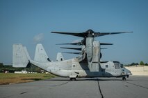 U.S. Marines Corps MV-22 Ospreys with Marine Medium Tiltrotor Squadron (VMM) 266, 2nd Marine Aircraft Wing, assigned to Special Purpose Marine Air-Ground Task Force 250, undergo pre-flight checks at Cobb County International Airport, Kennesaw, Georgia, during Marine Week Atlanta, Aug. 31, 2025. Marines stationed across the globe commemorate the 250th anniversary of the Marine Corps, honoring a distinguished legacy of service, sacrifice, and unwavering fidelity to both the nation and the Corps. (U.S. Marine Corps photo by Sgt. Alexis French)