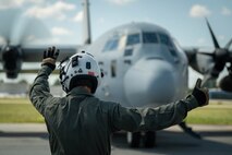 U.S. Marines Corps Cpl. Stephen Carson, a fixed-wing aircraft loadmaster with 2nd Marine Aircraft Wing assigned to Special Purpose Marine Air-Ground Task Force 250, conducts pre-flight checks prior to takeoff at Cobb County International Airport, Kennesaw, Georgia, during Marine Week Atlanta, Aug. 31, 2025. Marines stationed across the globe commemorate the 250th anniversary of the Marine Corps, honoring a distinguished legacy of service, sacrifice, and unwavering fidelity to both the nation and the Corps. (U.S. Marine Corps photo by Sgt. Alexis French)
