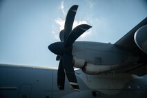 A U.S. Marines Corps C-130 Hercules aircraft with 2nd Marine Aircraft Wing assigned to Special Purpose Marine Air-Ground Task Force 250, undergos pre-flight checks at Cobb County International Airport, Kennesaw, Georgia, during Marine Week Atlanta, Aug. 31, 2025. Marines stationed across the globe commemorate the 250th anniversary of the Marine Corps, honoring a distinguished legacy of service, sacrifice, and unwavering fidelity to both the nation and the Corps. (U.S. Marine Corps photo by Sgt. Alexis French)