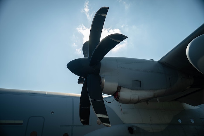 A U.S. Marines Corps C-130 Hercules aircraft with 2nd Marine Aircraft Wing assigned to Special Purpose Marine Air-Ground Task Force 250, undergos pre-flight checks at Cobb County International Airport, Kennesaw, Georgia, during Marine Week Atlanta, Aug. 31, 2025. Marines stationed across the globe commemorate the 250th anniversary of the Marine Corps, honoring a distinguished legacy of service, sacrifice, and unwavering fidelity to both the nation and the Corps. (U.S. Marine Corps photo by Sgt. Alexis French)