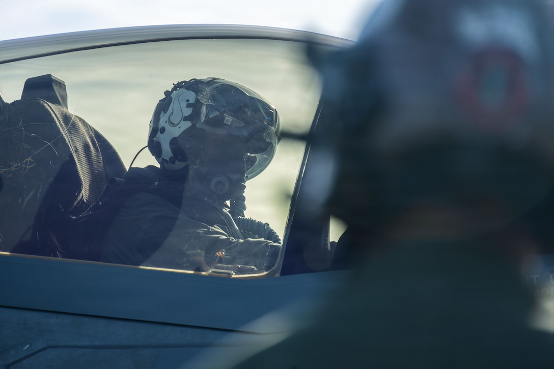 A U.S. Marine Corps pilot and plane captain with Marine Fighter Attack Squadron (VMFA) 225, U.S. Marine Corps Forces South, conduct preflight checks on a U.S. Marine Corps F-35B Lightning II assigned to VMFA-225 at Jose Aponte de la Torre Airport in Ceiba, Puerto Rico, Nov. 20, 2025. U.S. military forces are deployed to the Caribbean in support of the U.S. Southern Command mission, Department of War-directed operations, and the president’s priorities to disrupt illicit drug trafficking and protect the homeland. (U.S. Marine Corps photo)