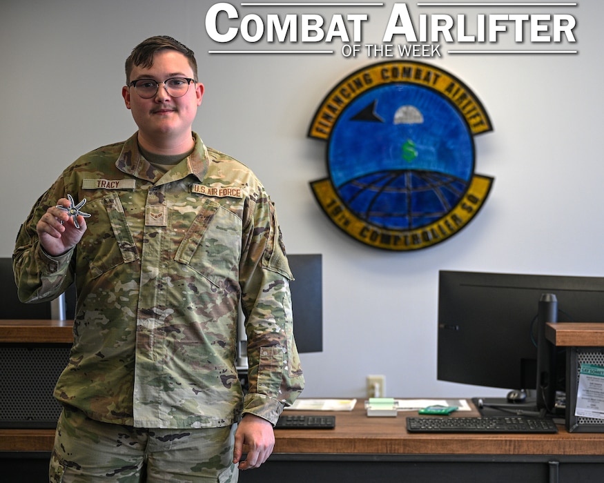 Airman 1st Class Thomas Tracy, 19th Comptroller Squadron financial operations technician, is selected as Combat Airlifter of the Week Dec. 1, 2025.