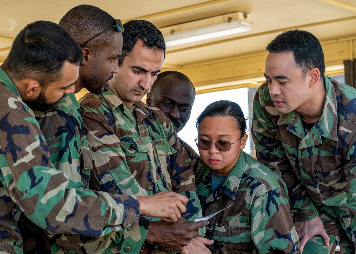 International Officer School students participate in a preparatory course training session at Maxwell Air Force Base, Alabama, Oct. 22, 2025.