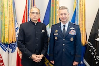 Chairman of the Joint Chiefs of Staff Gen. Dan Caine meets with the Ambassador of India to the United States Ambassador Vinay Mohan Kwatra