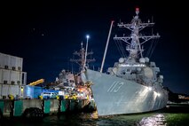 Arleigh Burke-class guided-missile destroyer USS John Finn (DDG 113) returns to Commander Fleet Activities Yokosuka following a scheduled patrol in the Indo-Pacific, Nov. 3, 2025.