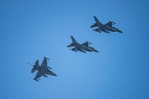 U.S. Air Force F-16 Fighting Falcons assigned to the 35th Fighter Squadron break formation during Freedom Flag 25-2 at Kunsan Air Base, Republic of Korea, Nov. 4, 2025.