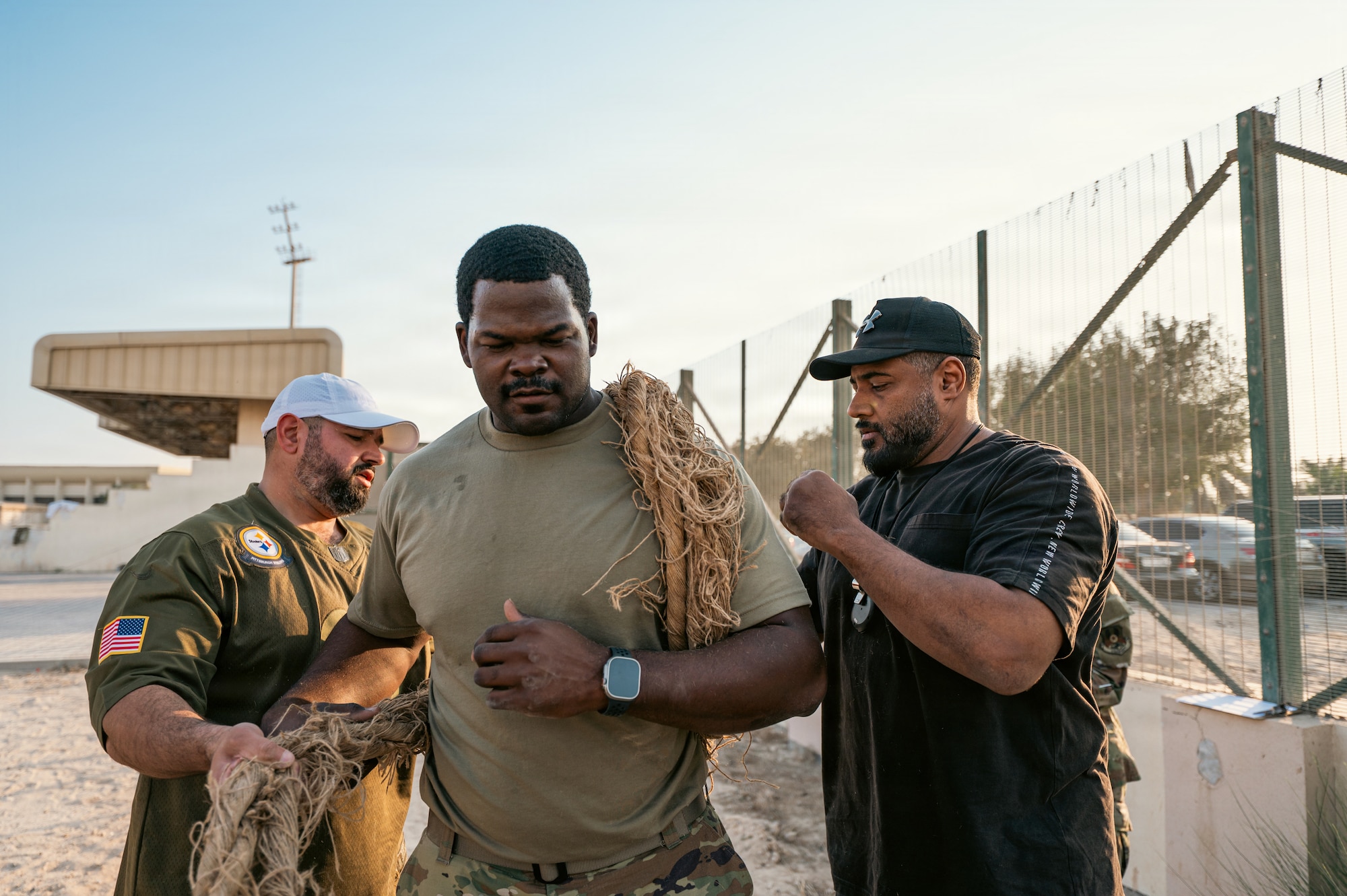 People compete in tug of war competition.