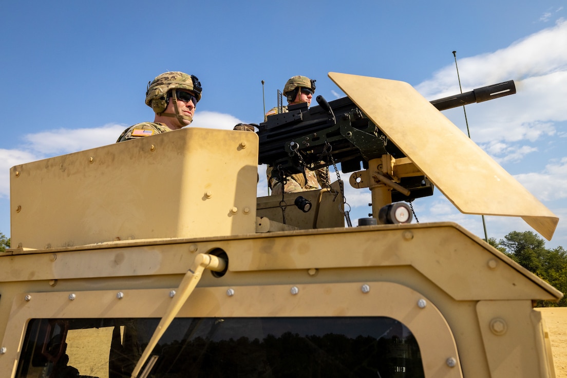 U.S. Army Soldiers, with the 333rd Military Police Brigade, train on the Mk 19 40mm belt-fed automatic grenade launcher during a crew-served weapons range at Fort Dix, N.J., March 29, 2025. The Mk 19 is a belt-fed, blowback-operated, air cooled, crew-served, fully-automatic weapon that fires 40mm grenades.(U.S. Army Photo by Master Sgt. Justin P. Morelli)