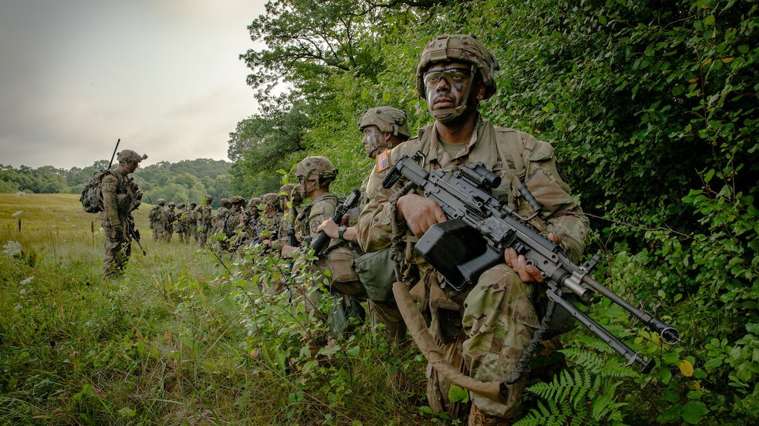 U.S. Army Reserve Soldier Pfc. Ramon Smith, with the 374th Engineer Company, stands guard during Global Strike 2025 for the Combat Support Training Exercise (CSTX) at Fort McCoy, Wisconsin Aug. 11, 2025. CSTX builds a resilient Army Reserve force capable of responding to global challenges and supporting national defense. (U.S. Army Reserve photo by Sgt. William Kuang)