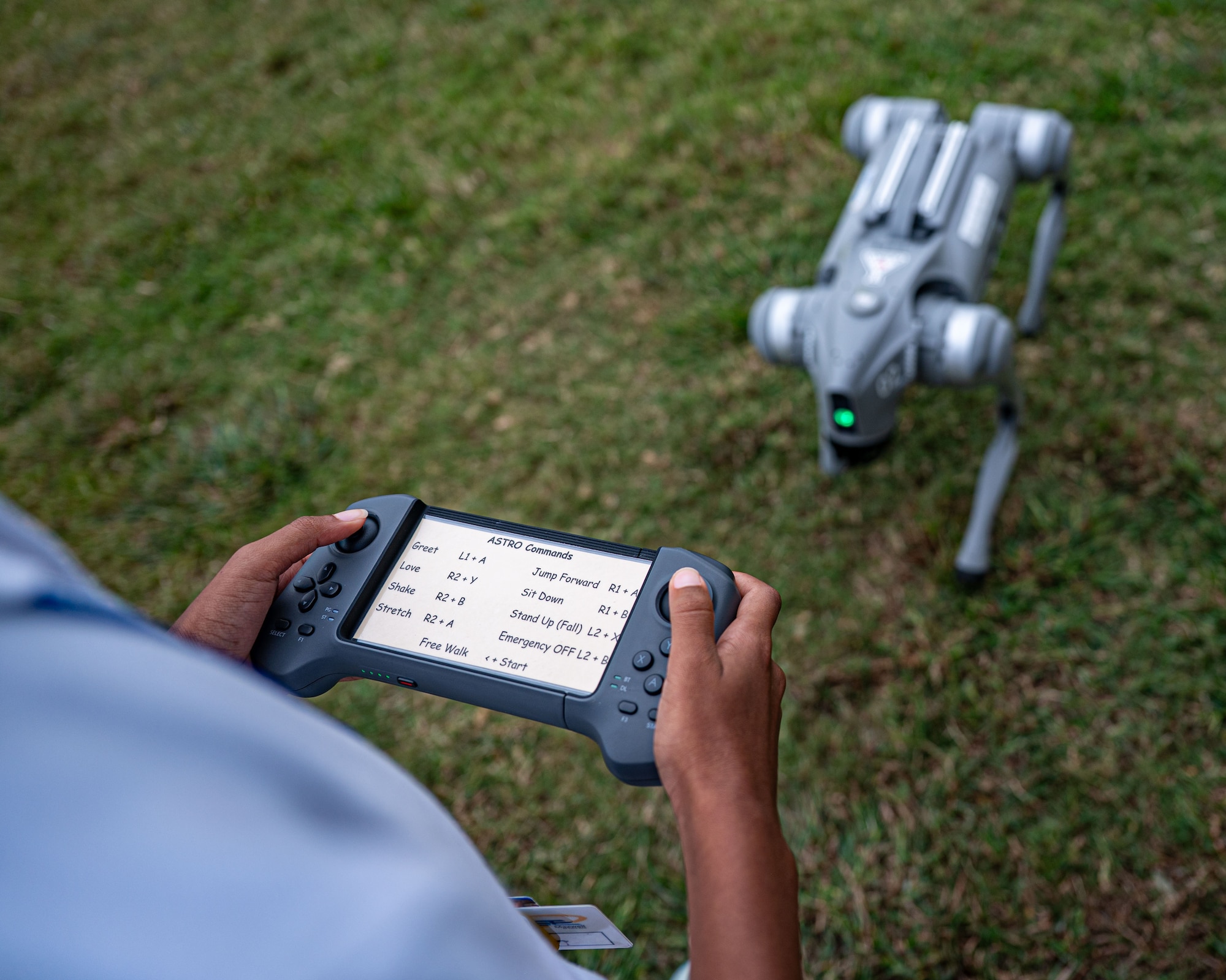 A student operates STARBASE Maxwell’s robotic dog using a remote control during a robotics lesson at Maxwell Air Force Base, Alabama, Oct. 9, 2025.