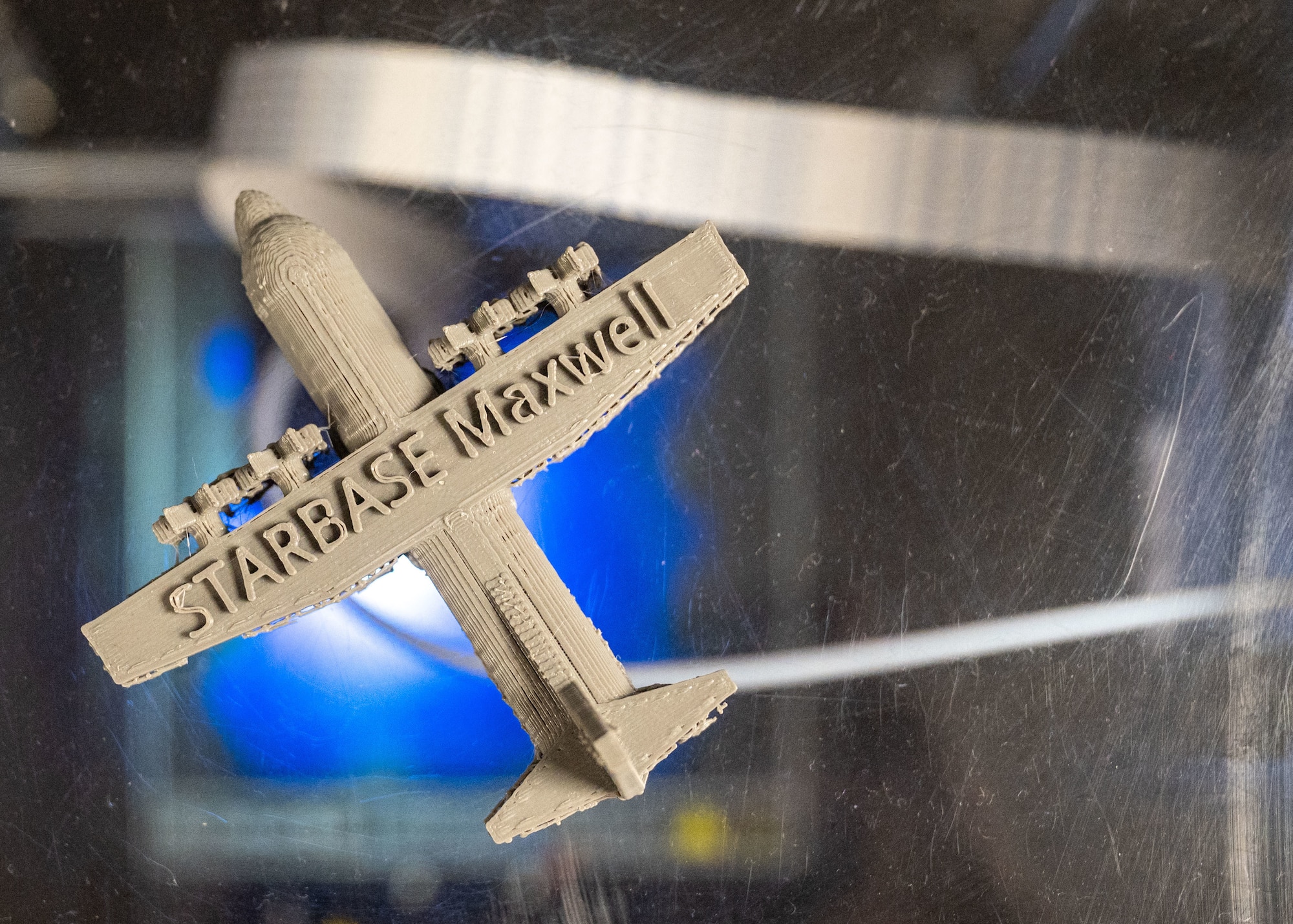 3D-printed model aircraft are displayed in the STARBASE Maxwell facility at Maxwell Air Force Base, Alabama, Oct. 8, 2025.