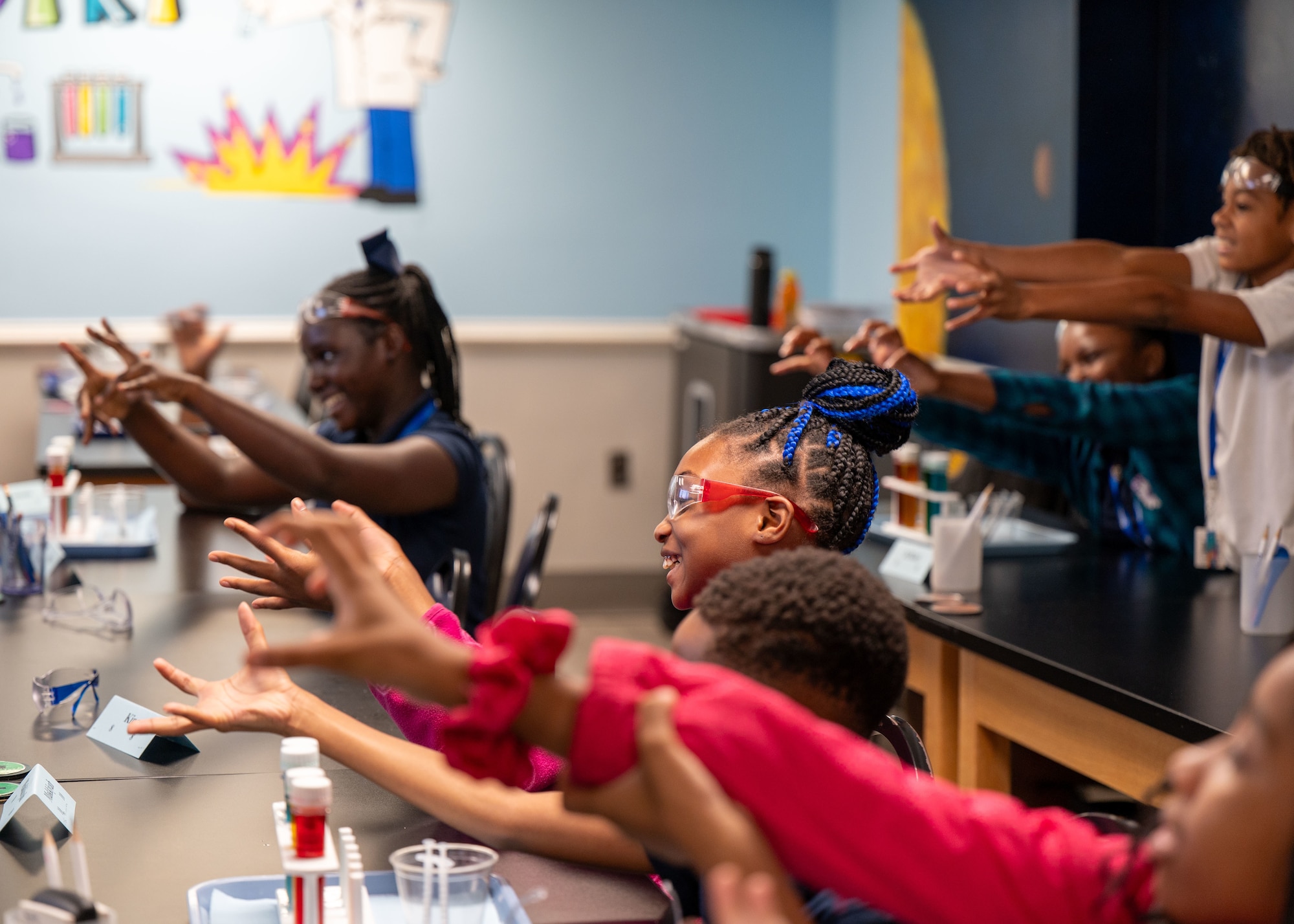Students participate in a science experiment during a STARBASE Maxwell lesson at Maxwell Air Force Base, Alabama, Oct. 8, 2025.