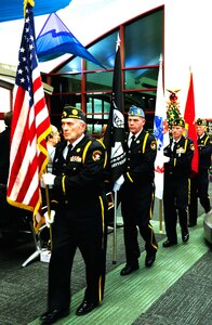 A color guard from American Legion Post 635 in Normal and Post 56 in Bloomington with Veterans of Foreign Wars Post 454 in Bloomington retires the colors.