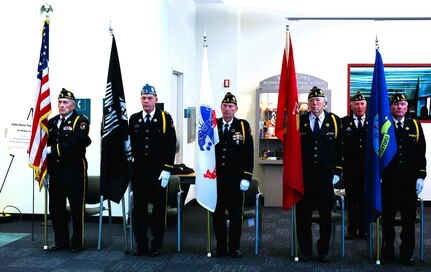 A color guard from American Legion Post 635 in Normal and Post 56 in Bloomington with Veterans of Foreign Wars Post 454 in Bloomington retires the colors.