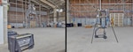 LEFT: The Motion Platform Aerial Sensor Suite, a platform for testing UAV control systems, is set up in a building at Naval Air Warfare Center Aircraft Division (NAWCAD) Lakehurst, New Jersey. The system is expected to be installed at Lakehurst’s Ship Motion Platform next year.

RIGHT: Team members at NAWCAD Lakehurst worked with the original equipment manufacturer and other stakeholders to quickly install the Motion Platform Aerial Sensor Suite on the Warfare Center campus. The temporary setup allows for customers to use and refine the technology before it moves to Lakehurst’s Ship Motion Platform.