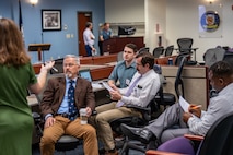 DAHLGREN, Va. – The Naval Surface Warfare Center Dahlgren Division team collaborated for six hours at Kitty Hawk Technologies during the International Mission Engineering Hackathon to complete their challenge. (U.S. Navy Photo by Dorina Watermolen)