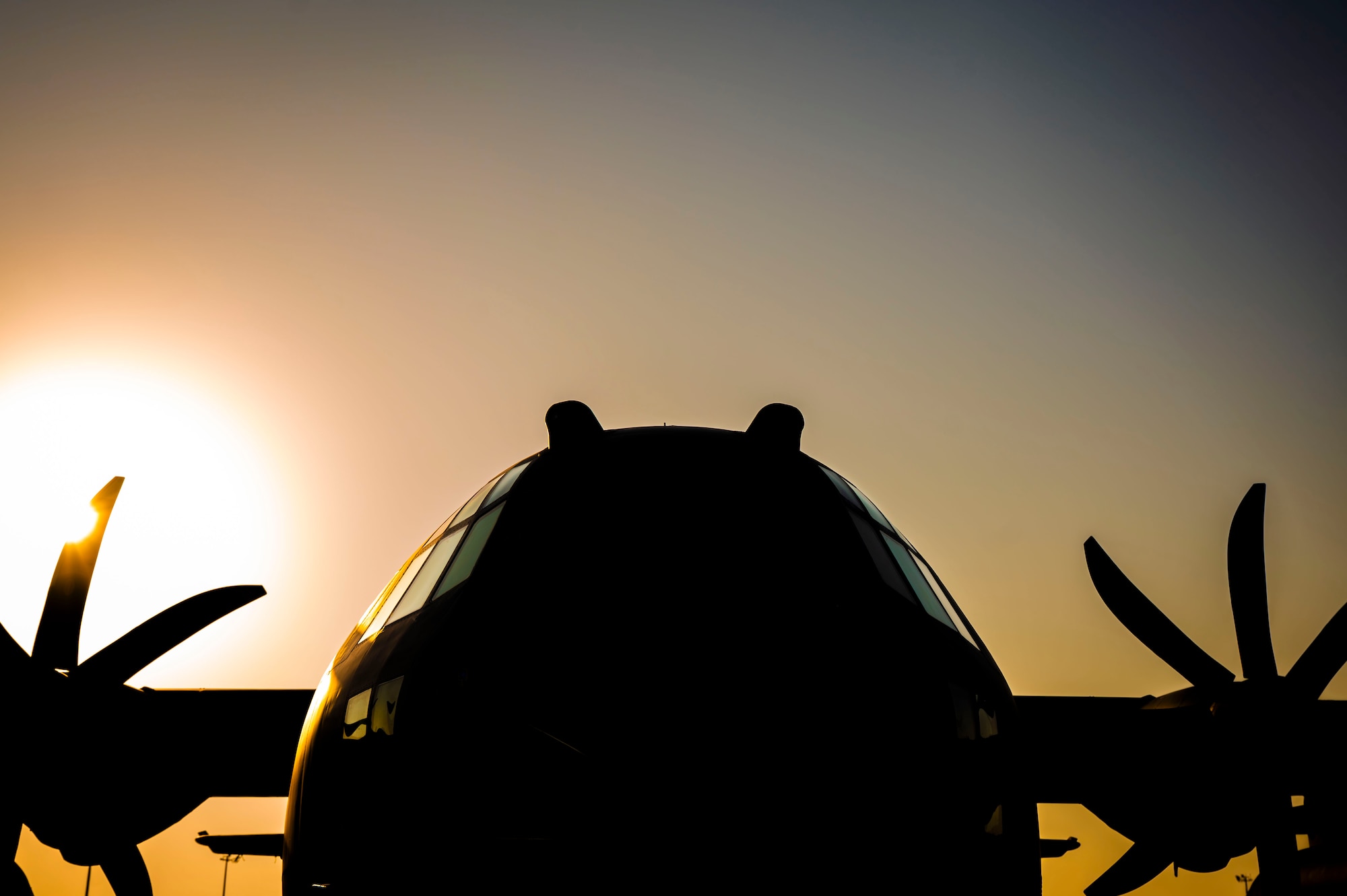 A U.S. Air Force C-130H Hercules aircraft stands ready for its next mission at Camp Lemonnier, Djibouti, Nov. 3, 2025. The aircraft plays a critical role in sustaining forward operations and ensuring mission readiness throughout East Africa.