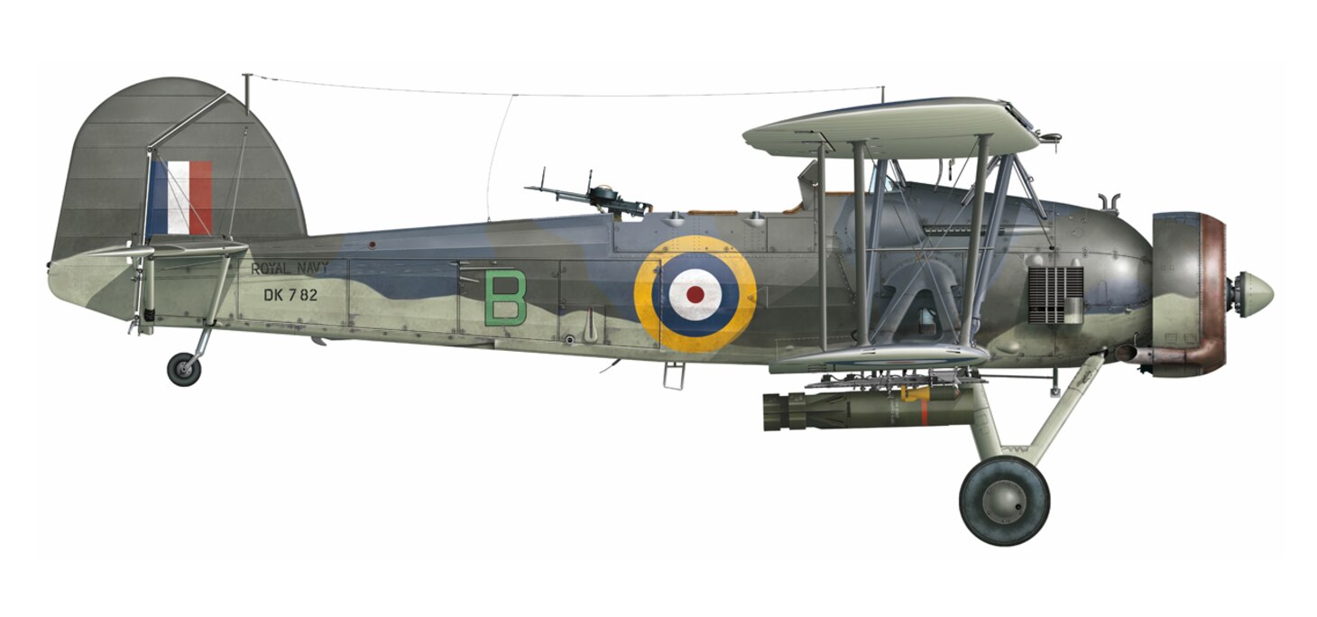 Profile: 
Swordfish Mk. II of 834 Naval Air Squadron based at Naval Air Station New York, August 1942. It is a little-known fact that Brit-ish Swordfish flew for a time from an American naval base on Floyd Bennett Field (a former commercial airfield) in New York. With the German U-Boat presence growing right off the American east coast in 1942, the Fleet Air Arm’s 832 Squadron flew Swordfish armed with depth charges and flairs until the unit was sent back to the Royal Navy carrier HMS Archer to convoy submarine protection.