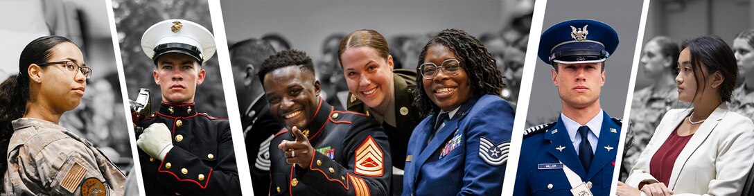 Collage of photos of military members and DEOMI students.