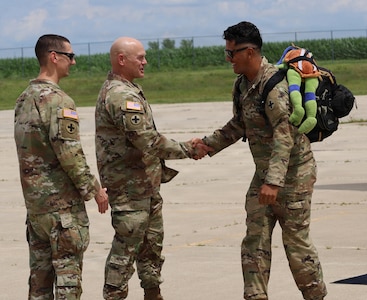 Col. Seth Hible, Commander, 33rd Infantry Brigade Combat Team, welcomes home Soldiers from Troop A, 2nd Squadron, 106th Cavalry Regiment.