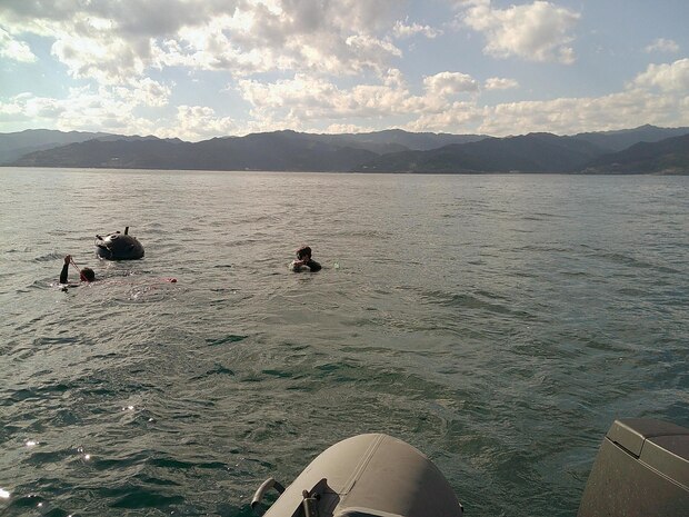 Explosive Ordnance Disposal Mobile Unit (EODMU) 5 Expeditionary Mine Countermeasures (ExMCM) Company 9-3 counter a simulated floating mine during Mine Warfare Exercise (MINEX) 3JA, Nov. 22, 2025.