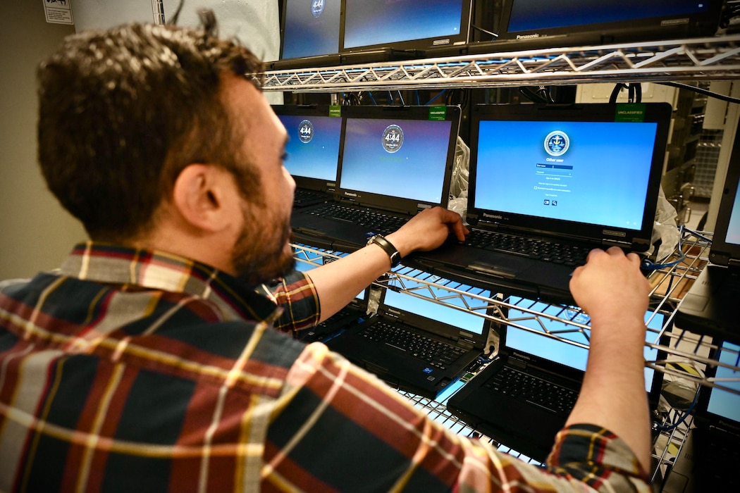 Detailed view of CANES system hardware at NIWC Atlantic's NIEF