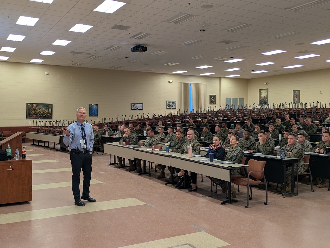 The Basic School faculty received a period of instruction on cold weather injury prevention from Dr. Francis O’Connor from Uniformed Services University of the Health Sciences (USUHS). This training better prepares the staff to prevent and treat cold weather injuries prior to the upcoming winter months.