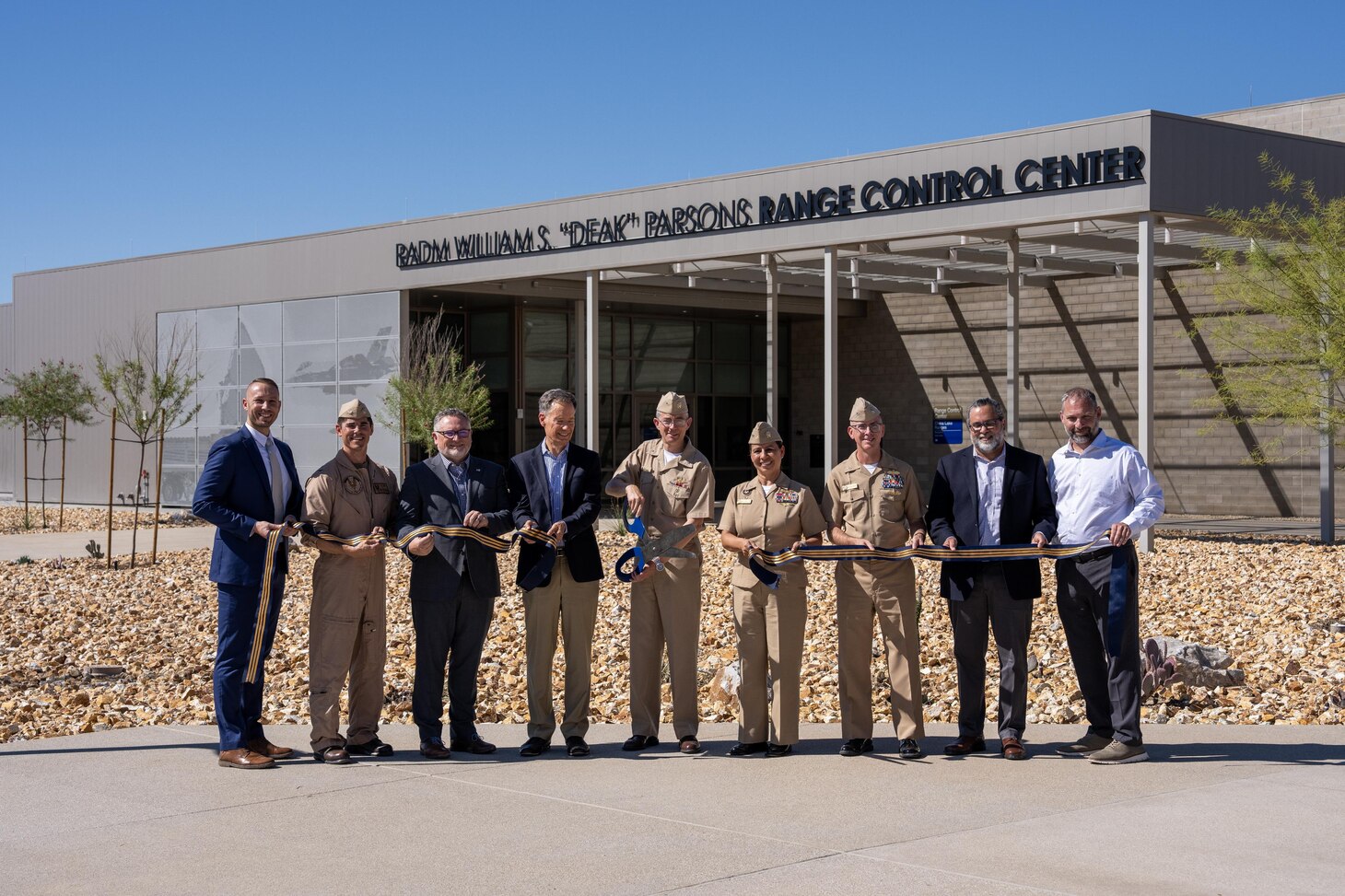 Navy leaders cut a ribbon on the new Range Control Center in China Lake, California, Sept. 23.